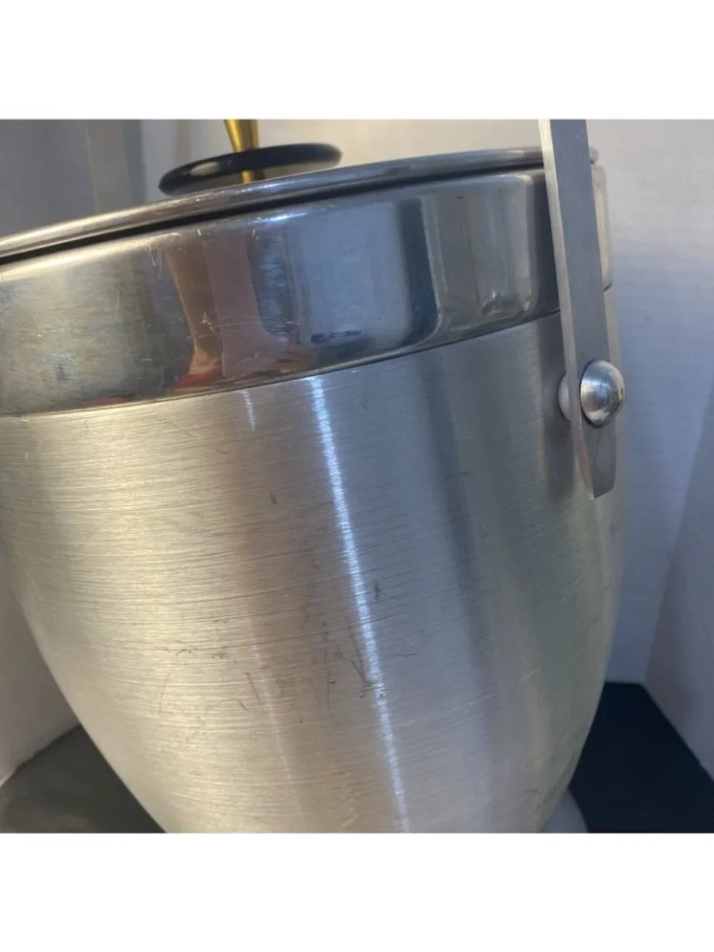 Kromex 1950’s Mid-century Aluminum Lidded Atomic Ice Bucket, 10” USA Barware